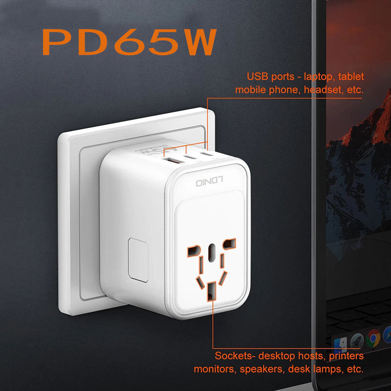Gallium Nitride PD65W Fast Charging Head Abroad Travel Plug Converter